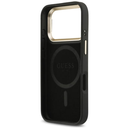 MagSafe hoesje voor Apple iPhone 17 Pro, Guess, 4G Triangle Logo met Stand Camera, Zwart Goud