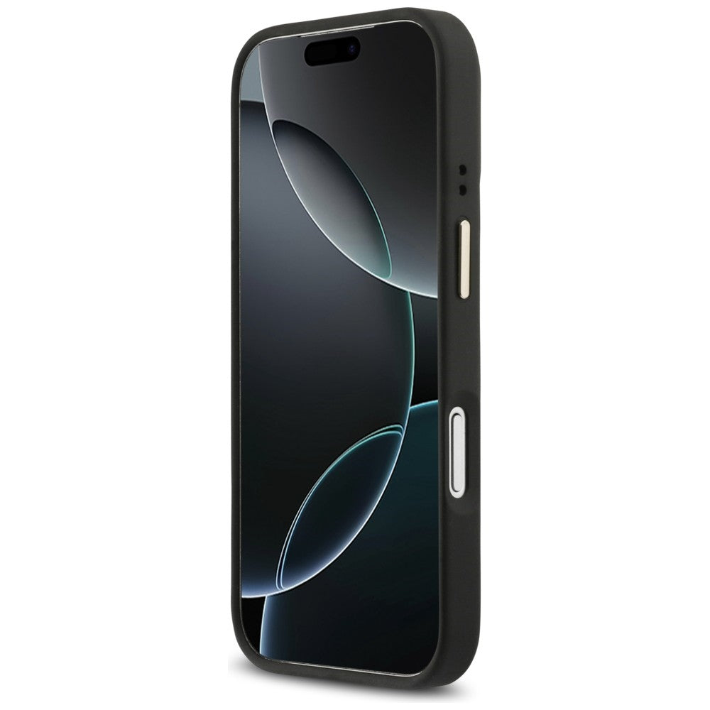 MagSafe hoesje voor Apple iPhone 17 Pro, Guess, 4G Triangle Logo met Stand Camera, Zwart Goud