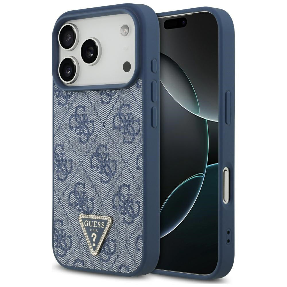 MagSafe hoesje voor Apple iPhone 17 Pro, Guess, 4G Triangle Strass, Blauw