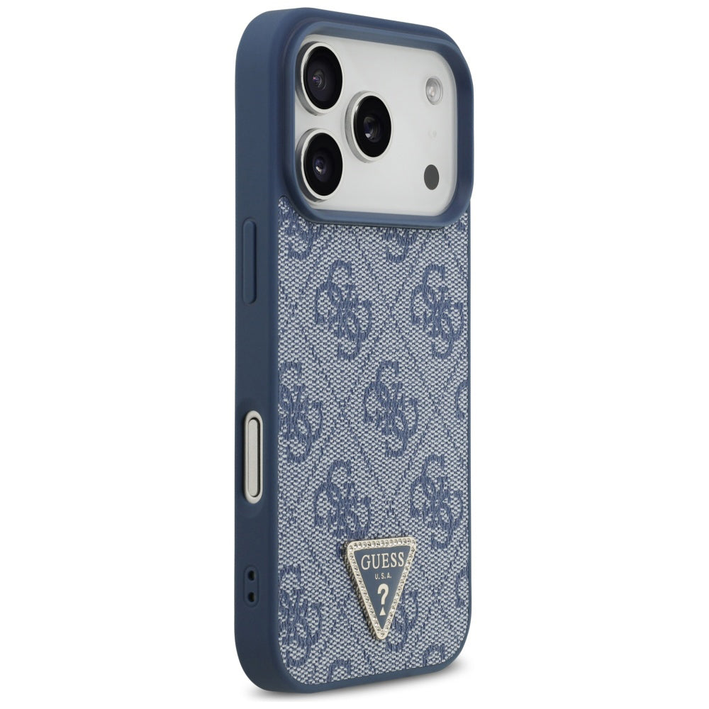 MagSafe hoesje voor Apple iPhone 17 Pro, Guess, 4G Triangle Strass, Blauw