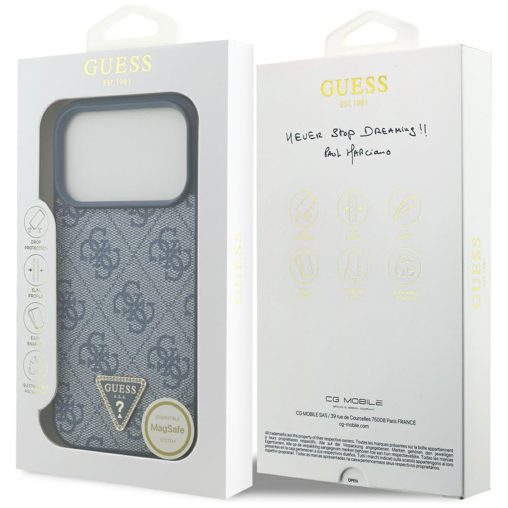 MagSafe hoesje voor Apple iPhone 17 Pro, Guess, 4G Triangle Strass, Blauw