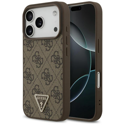 MagSafe hoesje voor Apple iPhone 17 Pro, Guess, 4G Triangle Strass, Bruin