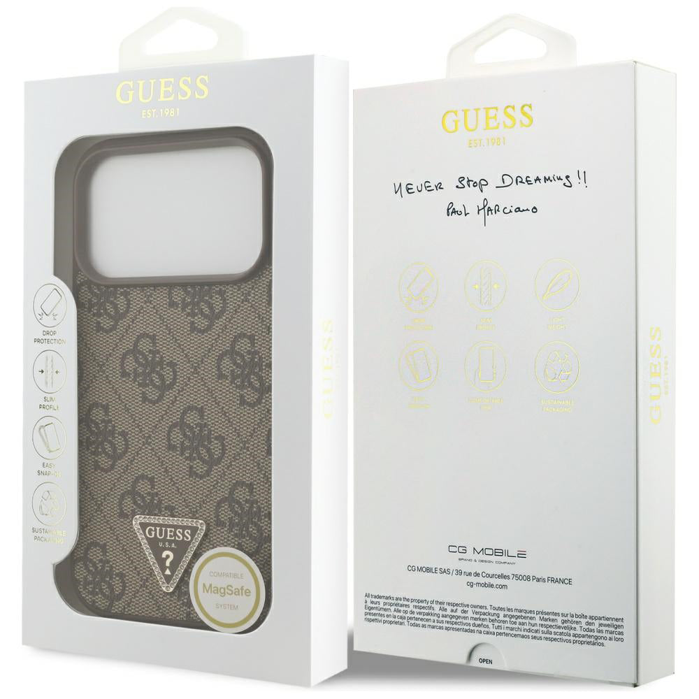 MagSafe hoesje voor Apple iPhone 17 Pro, Guess, 4G Triangle Strass, Bruin