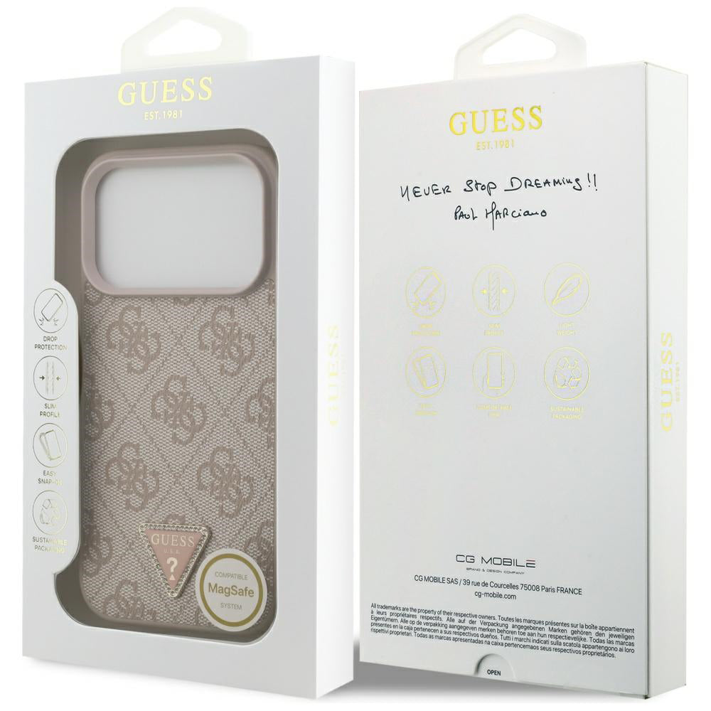 MagSafe hoesje voor Apple iPhone 17 Pro, Guess, 4G Triangle Strass, Roze