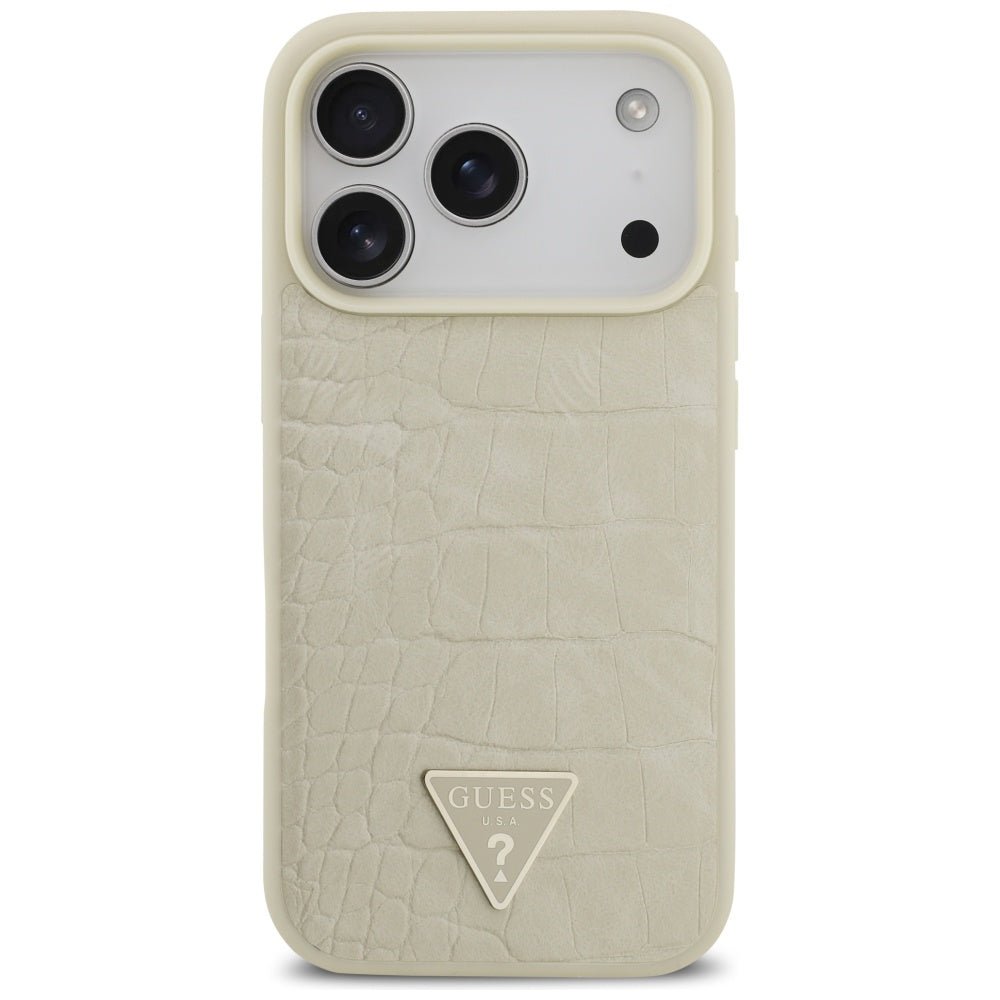 MagSafe hoesje voor Apple iPhone 17 Pro, Guess, Croco Triangle Logo, Goud