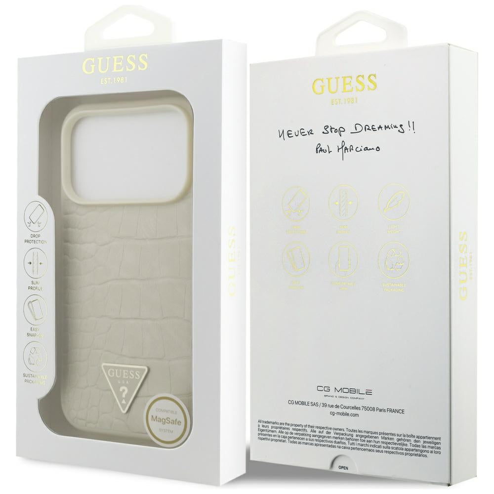 MagSafe hoesje voor Apple iPhone 17 Pro, Guess, Croco Triangle Logo, Goud