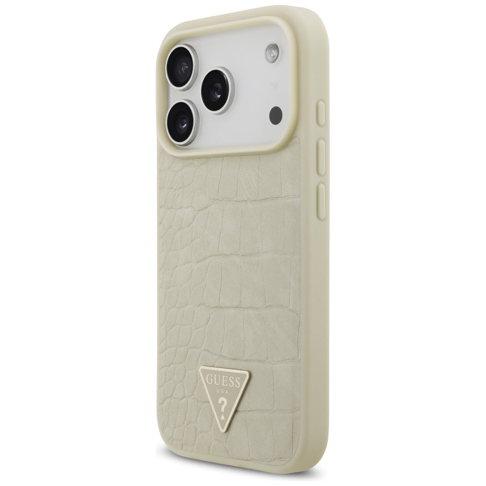 MagSafe hoesje voor Apple iPhone 17 Pro, Guess, Croco Triangle Logo, Goud