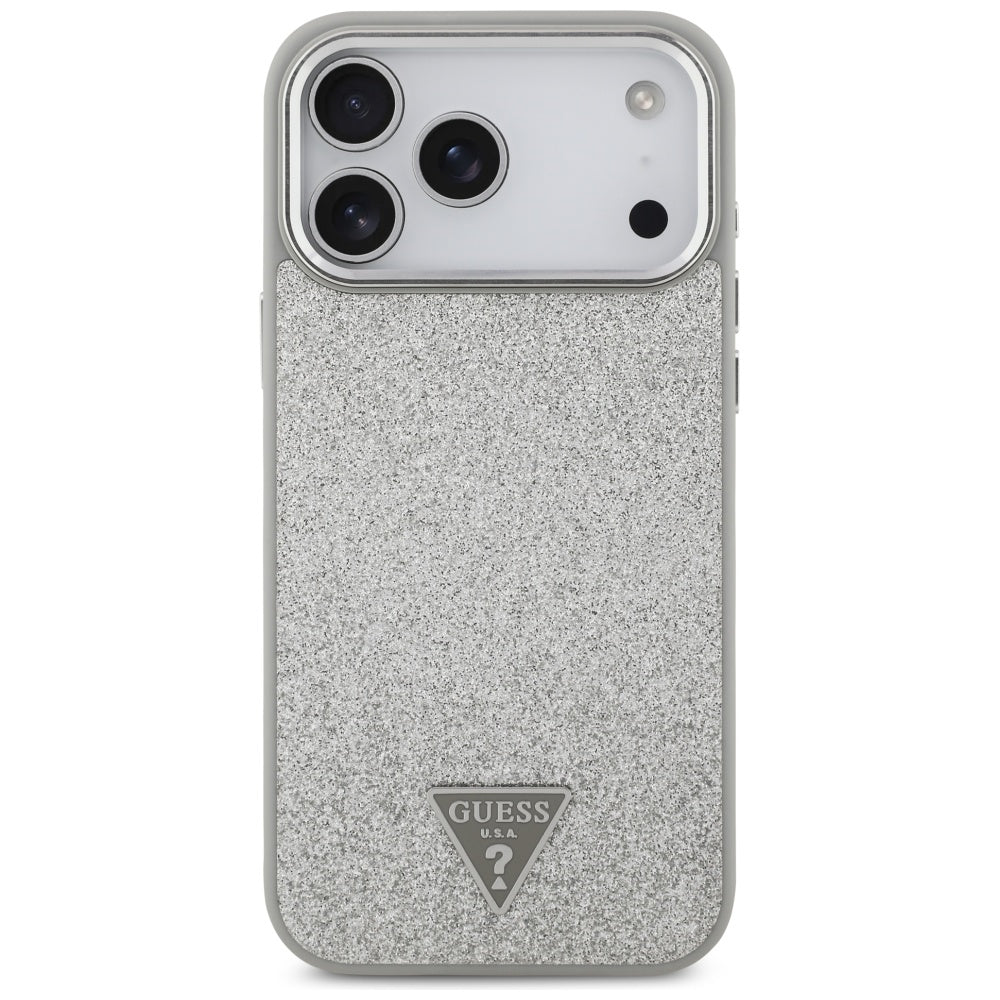 MagSafe hoesje voor Apple iPhone 17 Pro, Guess, Glitter Triangle Logo, Zilverkleurig