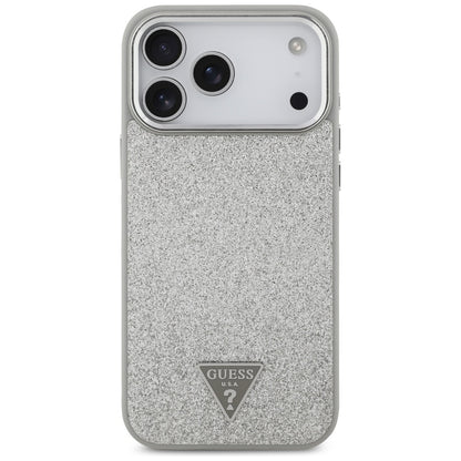 MagSafe hoesje voor Apple iPhone 17 Pro, Guess, Glitter Triangle Logo, Zilverkleurig