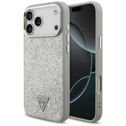 MagSafe hoesje voor Apple iPhone 17 Pro, Guess, Glitter Triangle Logo, Zilverkleurig