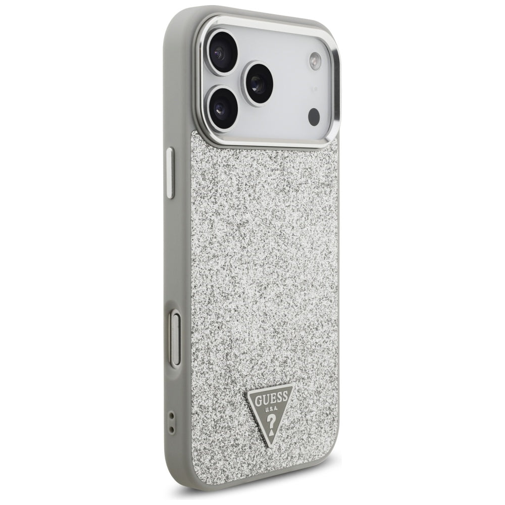 MagSafe hoesje voor Apple iPhone 17 Pro, Guess, Glitter Triangle Logo, Zilverkleurig