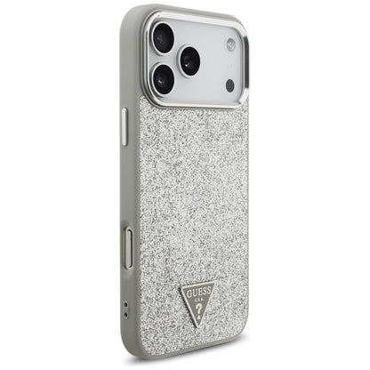 MagSafe hoesje voor Apple iPhone 17 Pro, Guess, Glitter Triangle Logo, Zilverkleurig