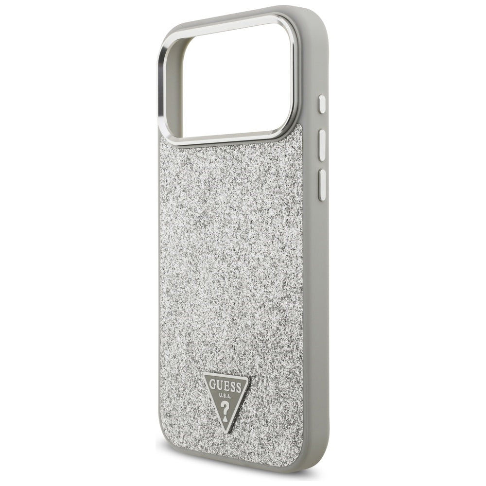 MagSafe hoesje voor Apple iPhone 17 Pro, Guess, Glitter Triangle Logo, Zilverkleurig