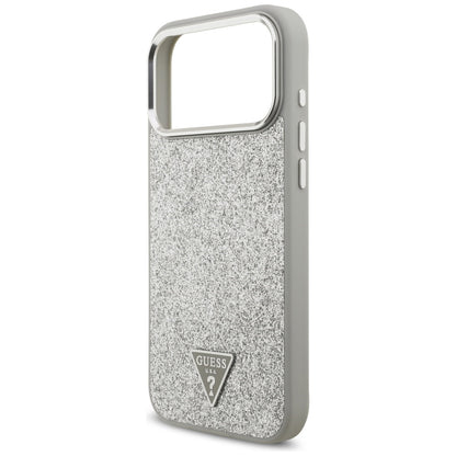 MagSafe hoesje voor Apple iPhone 17 Pro, Guess, Glitter Triangle Logo, Zilverkleurig
