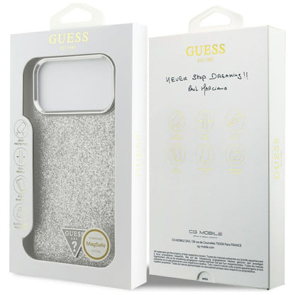 MagSafe hoesje voor Apple iPhone 17 Pro, Guess, Glitter Triangle Logo, Zilverkleurig