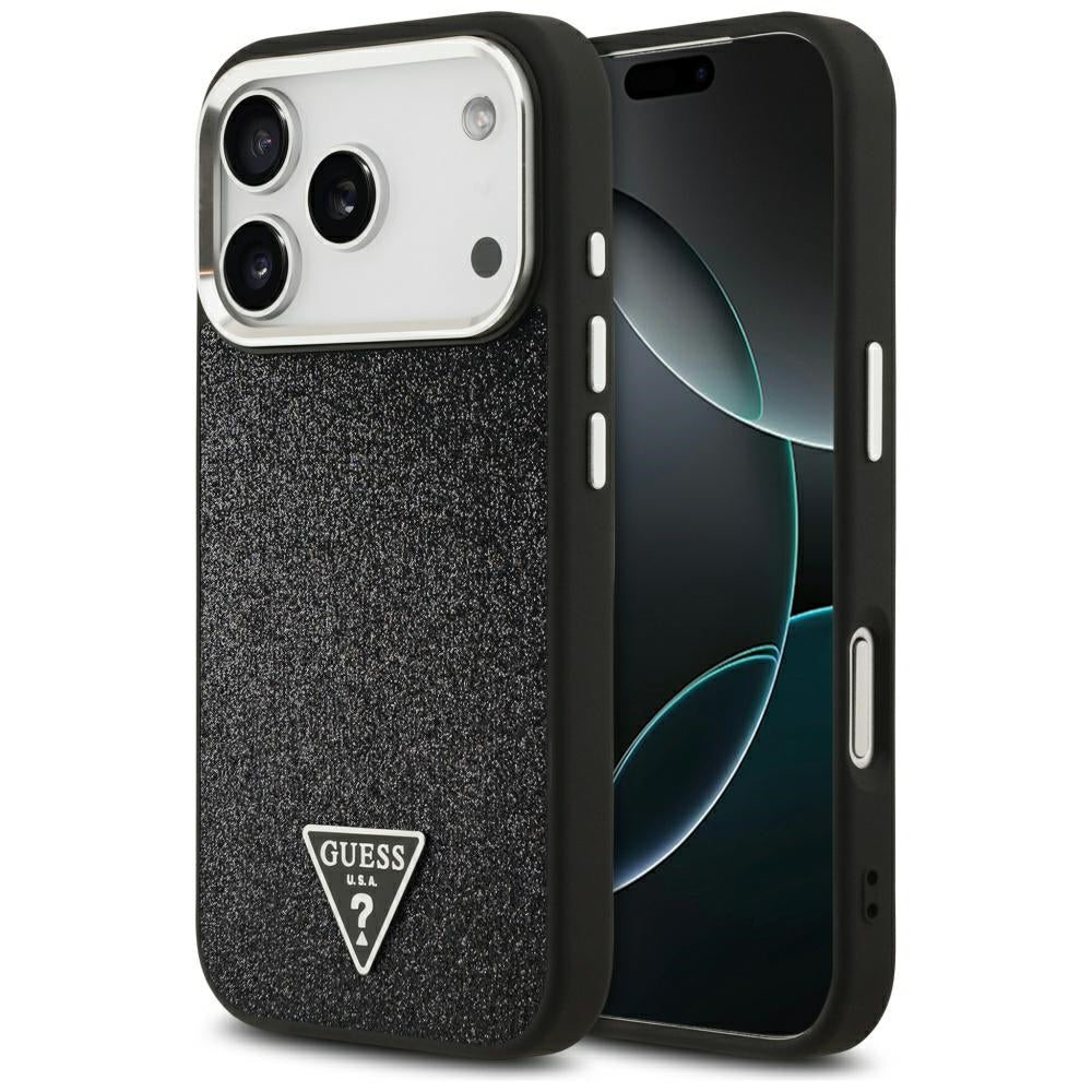 MagSafe hoesje voor Apple iPhone 17 Pro, Guess, Glitter Triangle Logo, Zwart