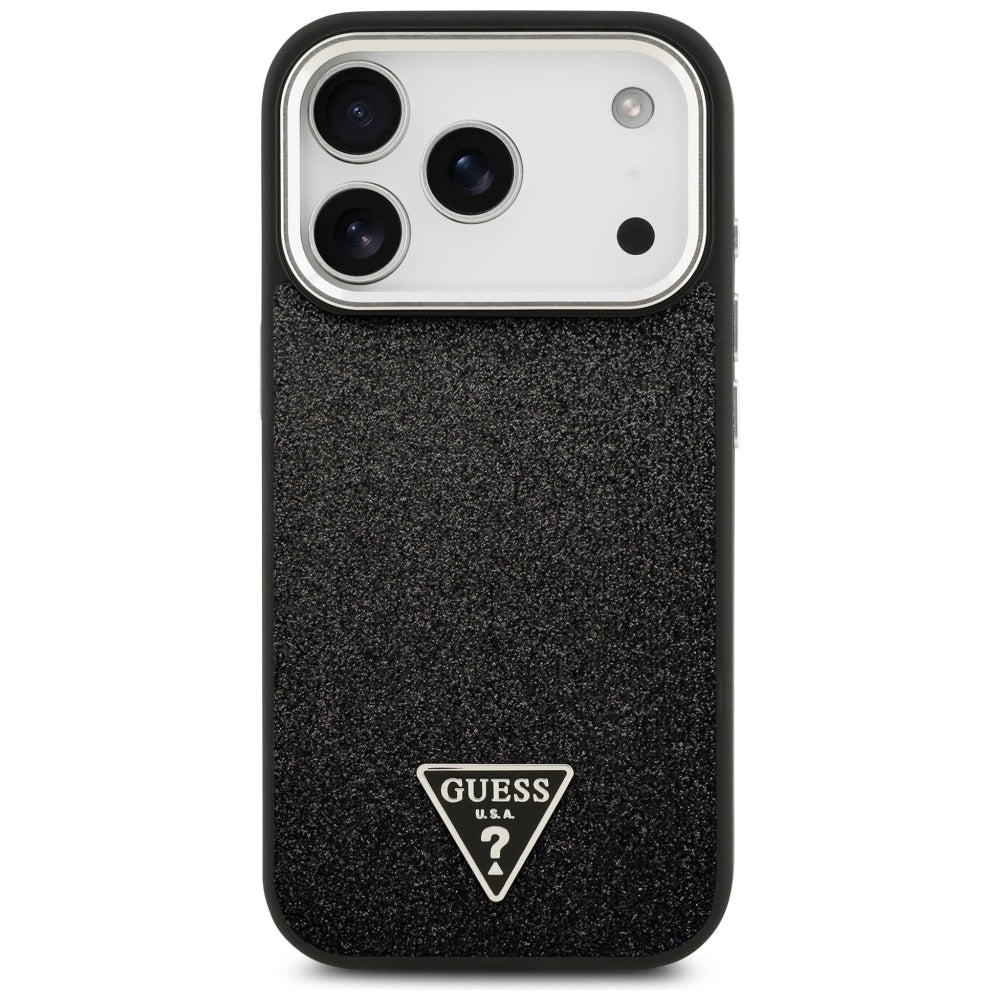 MagSafe hoesje voor Apple iPhone 17 Pro, Guess, Glitter Triangle Logo, Zwart