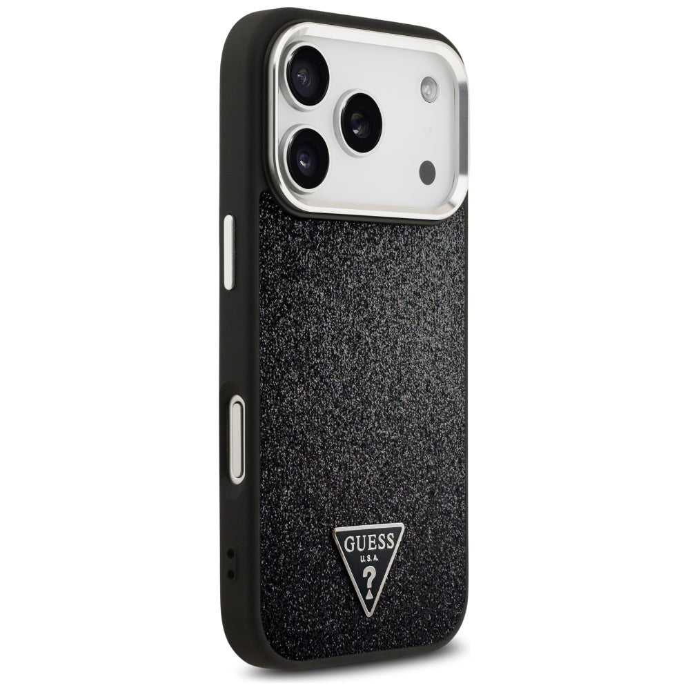 MagSafe hoesje voor Apple iPhone 17 Pro, Guess, Glitter Triangle Logo, Zwart