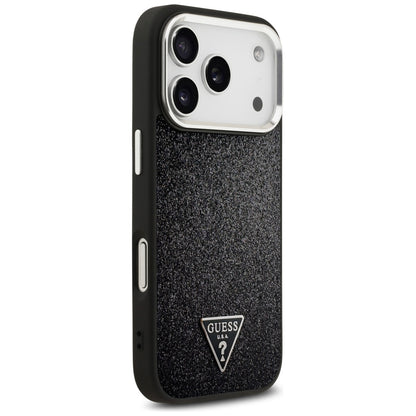 MagSafe hoesje voor Apple iPhone 17 Pro, Guess, Glitter Triangle Logo, Zwart
