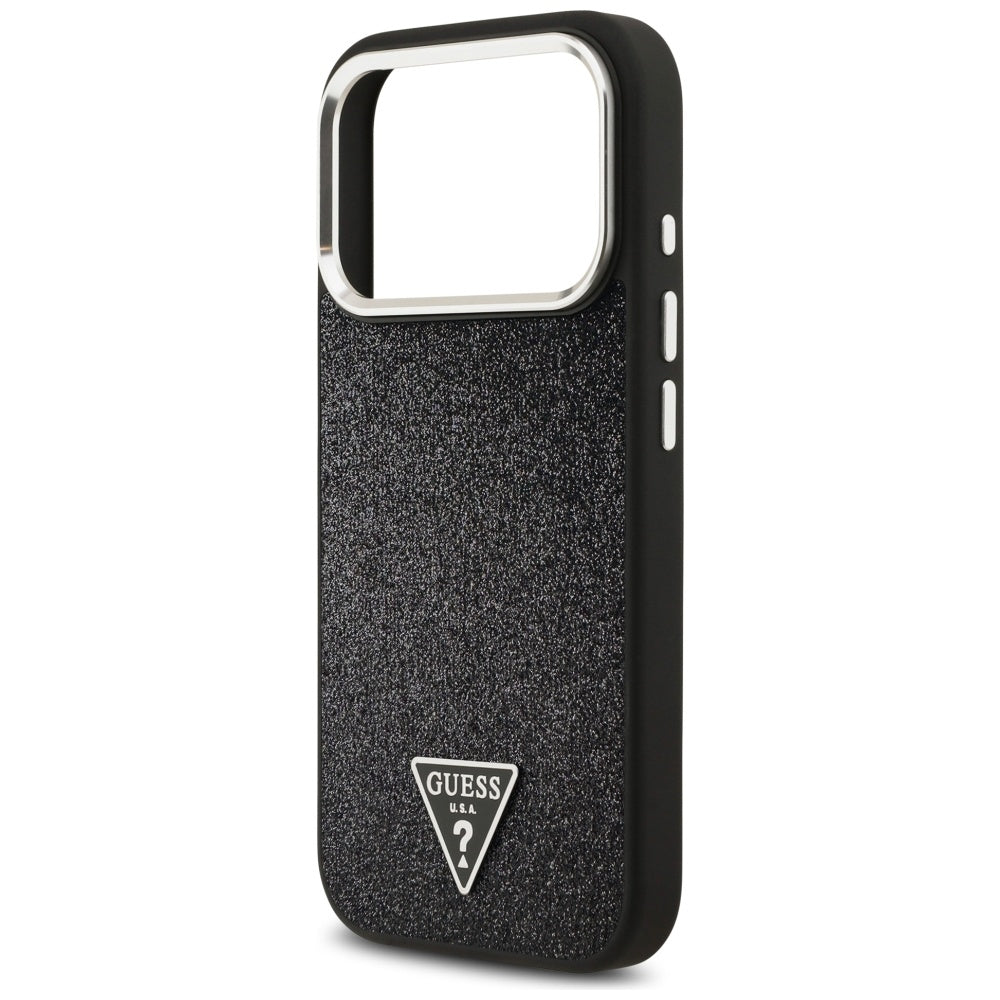 MagSafe hoesje voor Apple iPhone 17 Pro, Guess, Glitter Triangle Logo, Zwart