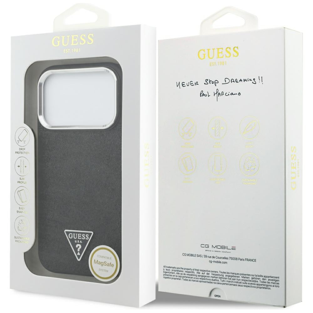 MagSafe hoesje voor Apple iPhone 17 Pro, Guess, Glitter Triangle Logo, Zwart