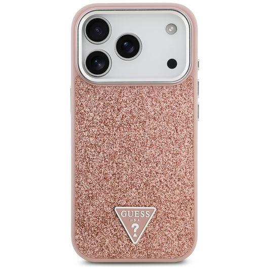 MagSafe hoesje voor Apple iPhone 17 Pro, Guess, Glitter Triangle Logo, Roze
