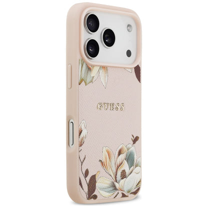MagSafe hoes voor Apple iPhone 17 Pro, Guess, Grained Flowers, Roze