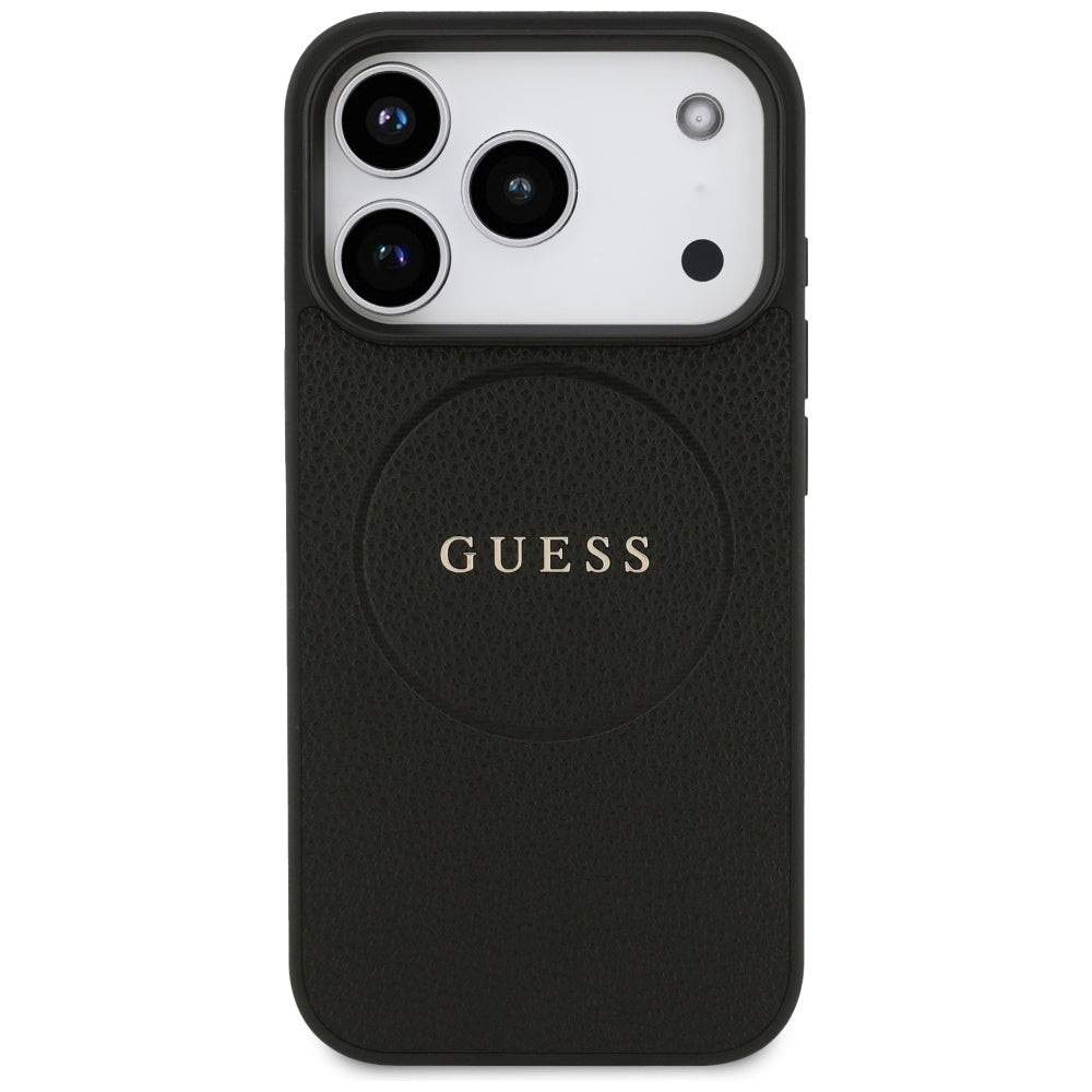 MagSafe hoes voor Apple iPhone 17 Pro, Guess, Grained Gold Ring, Zwart