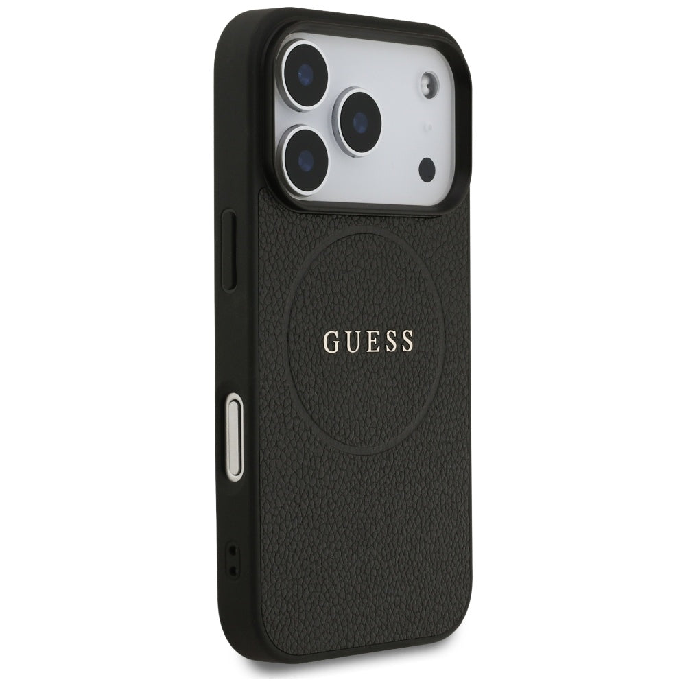 MagSafe hoes voor Apple iPhone 17 Pro, Guess, Grained Gold Ring, Zwart