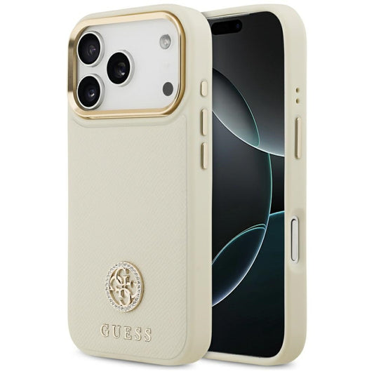 MagSafe hoesje voor Apple iPhone 17 Pro, Guess, Grained Strass Logo, Beige