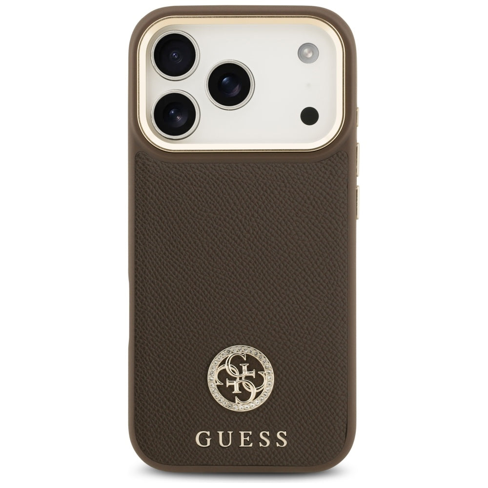 MagSafe hoesje voor Apple iPhone 17 Pro, Guess, Grained Strass Logo, Bruin