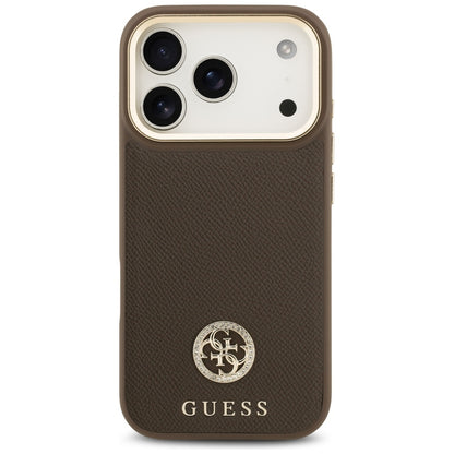 MagSafe hoesje voor Apple iPhone 17 Pro, Guess, Grained Strass Logo, Bruin