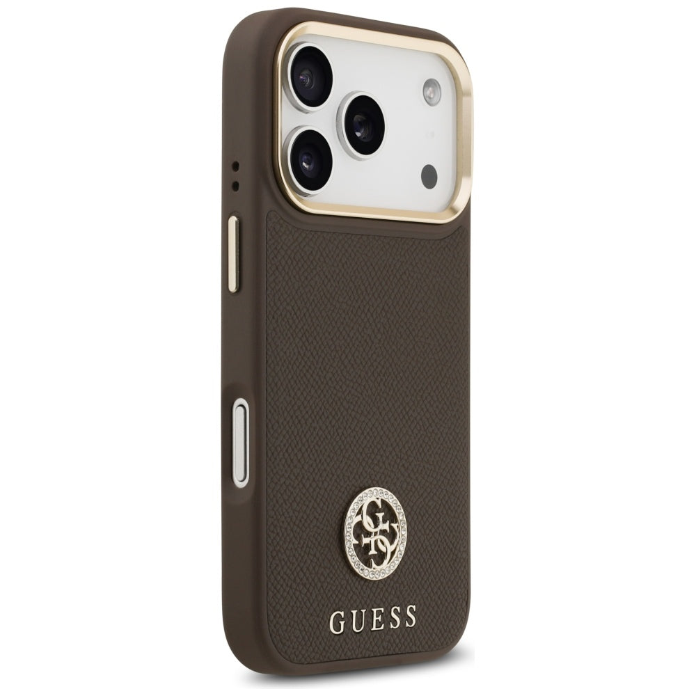 MagSafe hoesje voor Apple iPhone 17 Pro, Guess, Grained Strass Logo, Bruin
