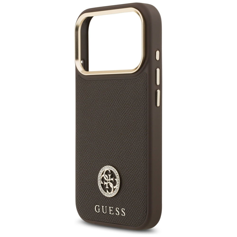 MagSafe hoesje voor Apple iPhone 17 Pro, Guess, Grained Strass Logo, Bruin