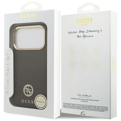 MagSafe hoesje voor Apple iPhone 17 Pro, Guess, Grained Strass Logo, Bruin