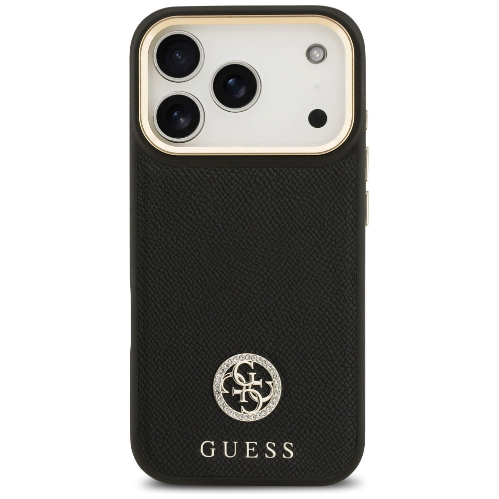 MagSafe hoesje voor Apple iPhone 17 Pro, Guess, Grained Strass Logo, Zwart