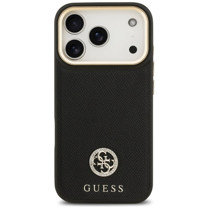 MagSafe hoesje voor Apple iPhone 17 Pro, Guess, Grained Strass Logo, Zwart