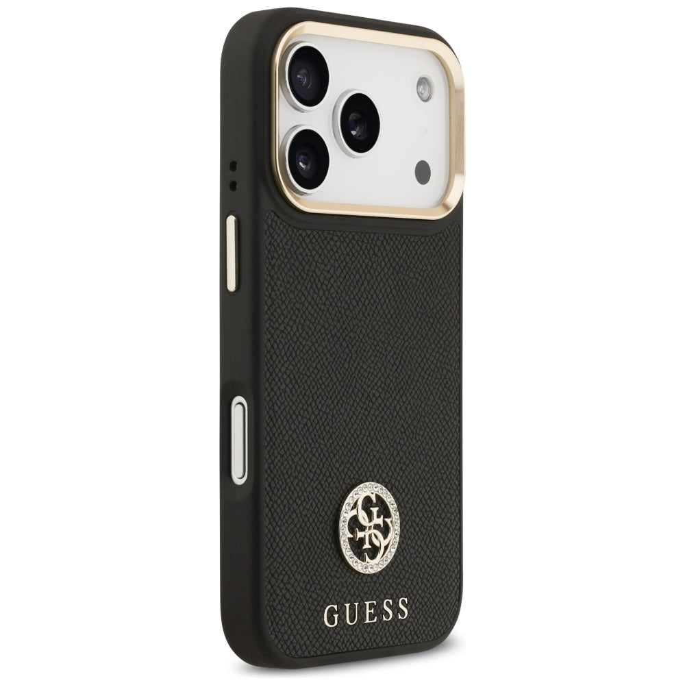 MagSafe hoesje voor Apple iPhone 17 Pro, Guess, Grained Strass Logo, Zwart