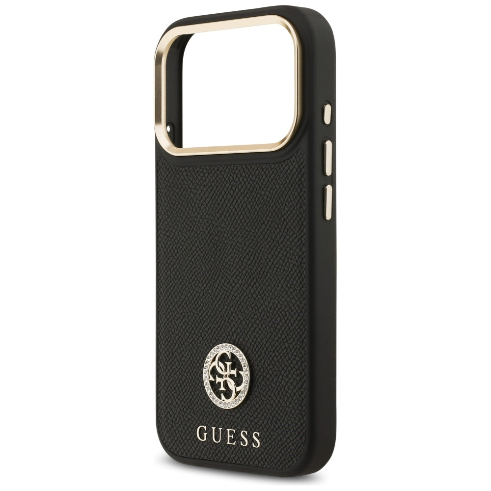 MagSafe hoesje voor Apple iPhone 17 Pro, Guess, Grained Strass Logo, Zwart