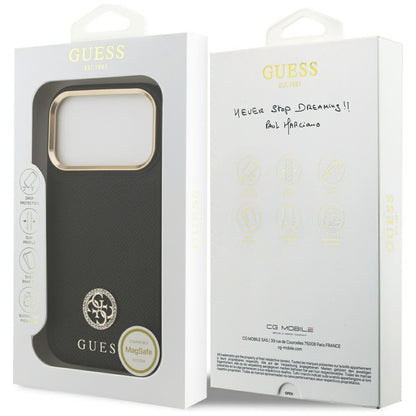 MagSafe hoesje voor Apple iPhone 17 Pro, Guess, Grained Strass Logo, Zwart