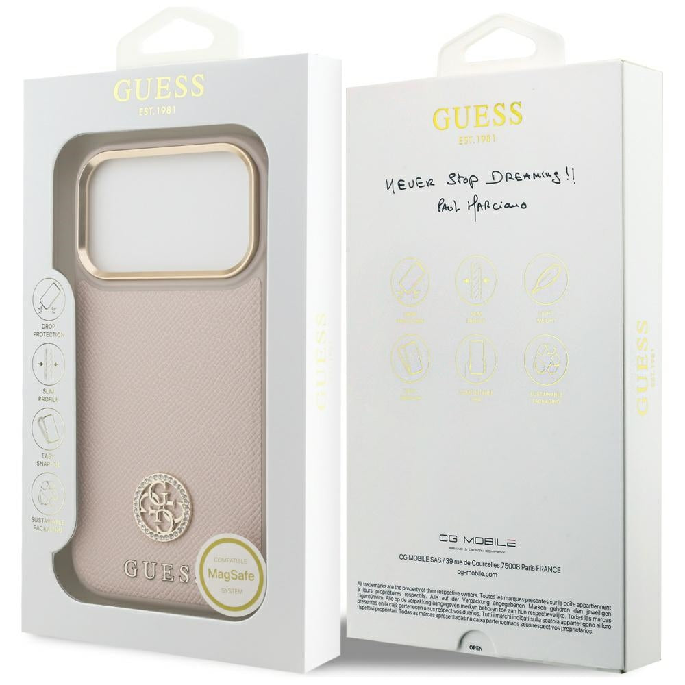 MagSafe hoesje voor Apple iPhone 17 Pro, Guess, Grained Strass Logo, Roze