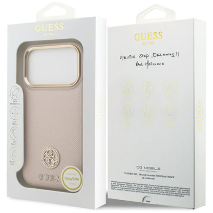 MagSafe hoesje voor Apple iPhone 17 Pro, Guess, Grained Strass Logo, Roze