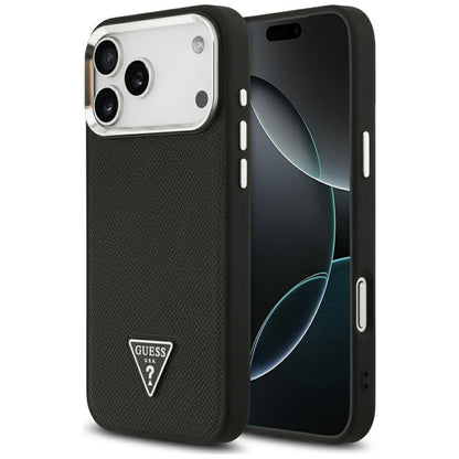 MagSafe hoesje voor Apple iPhone 17 Pro, Guess, Grained Triangle Logo, Zwart