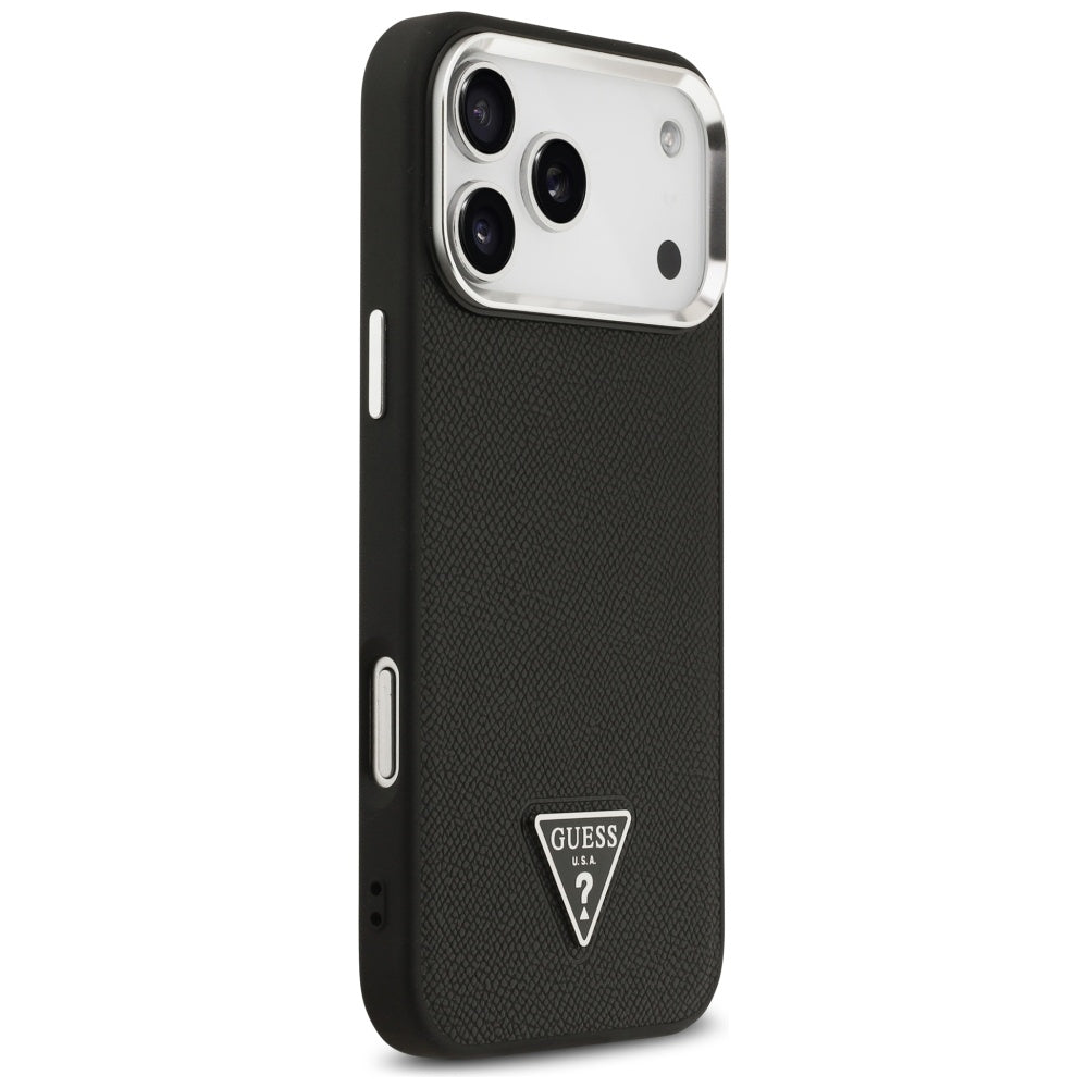 MagSafe hoesje voor Apple iPhone 17 Pro, Guess, Grained Triangle Logo, Zwart