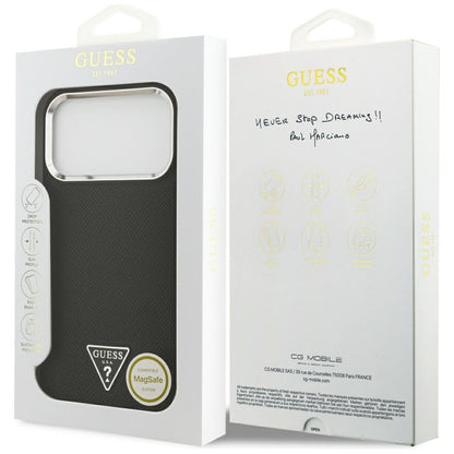 MagSafe hoesje voor Apple iPhone 17 Pro, Guess, Grained Triangle Logo, Zwart