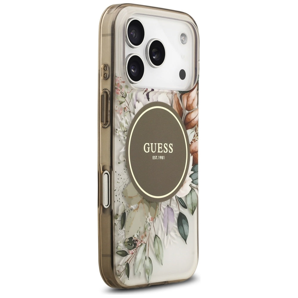 MagSafe hoesje voor Apple iPhone 17 Pro, Guess, IML Flower and Tonal Circle, Bruin