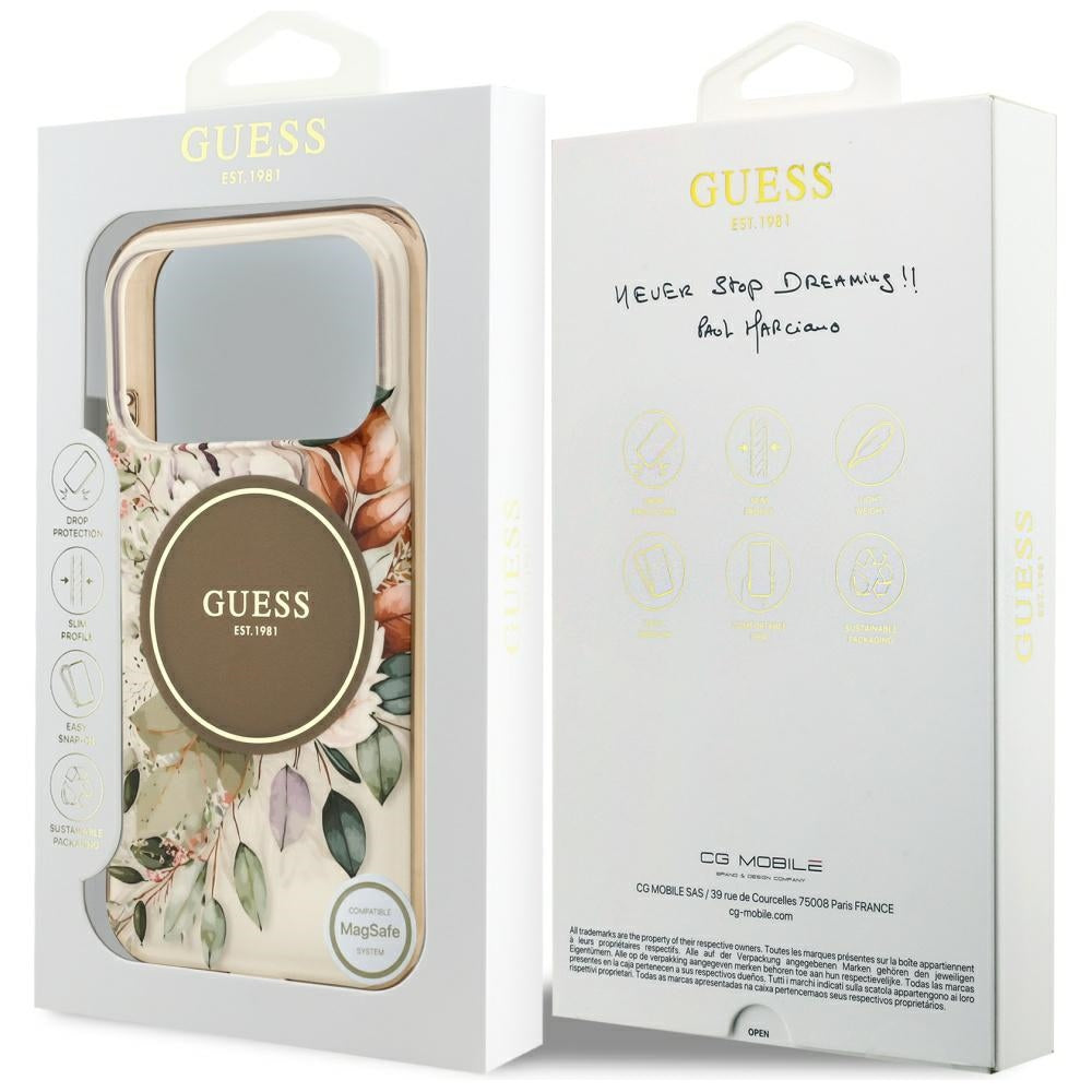 MagSafe hoesje voor Apple iPhone 17 Pro, Guess, IML Flower and Tonal Circle, Bruin