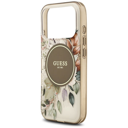 MagSafe hoesje voor Apple iPhone 17 Pro, Guess, IML Flower and Tonal Circle, Bruin