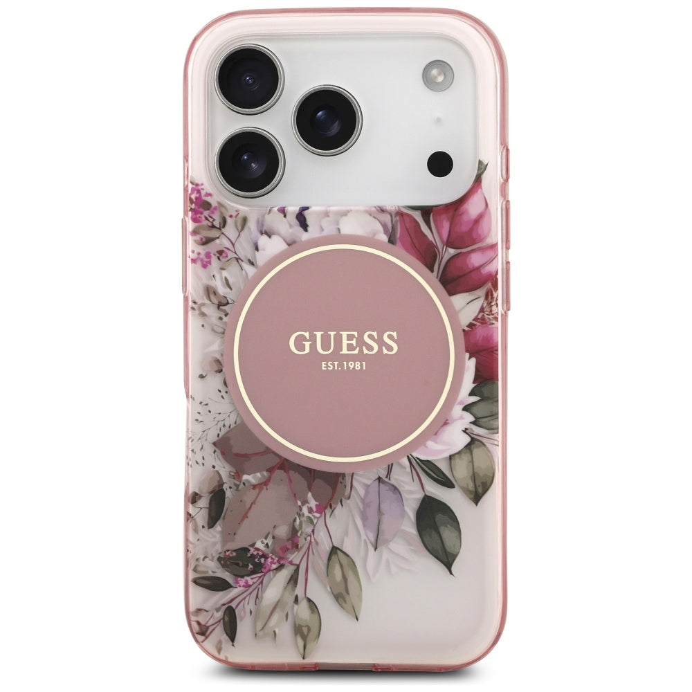 MagSafe hoesje voor Apple iPhone 17 Pro, Guess, IML Flower and Tonal Circle, Roze