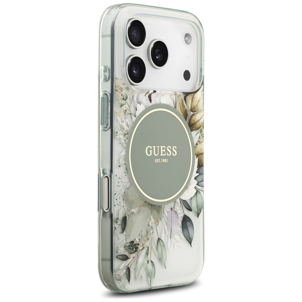 MagSafe hoesje voor Apple iPhone 17 Pro, Guess, IML Flower and Tonal Circle, Groen